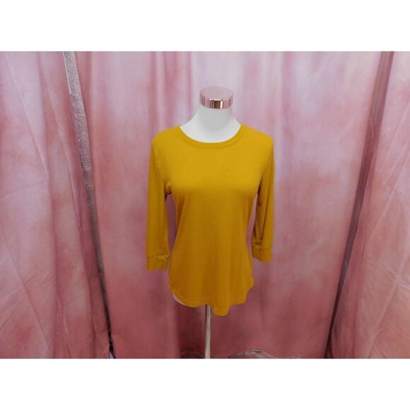 SALE Time and Tru Ribbed Mustard Yellow Top Women S 4-5 3/4 Sleeve - Picture 1 of 13